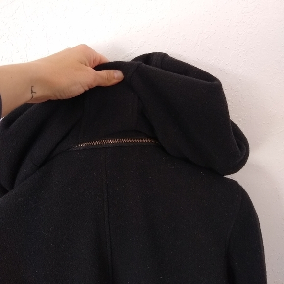 𝅺SANDRO Wool coat Removable hood Black Womens size M - Picture 5 of 10
